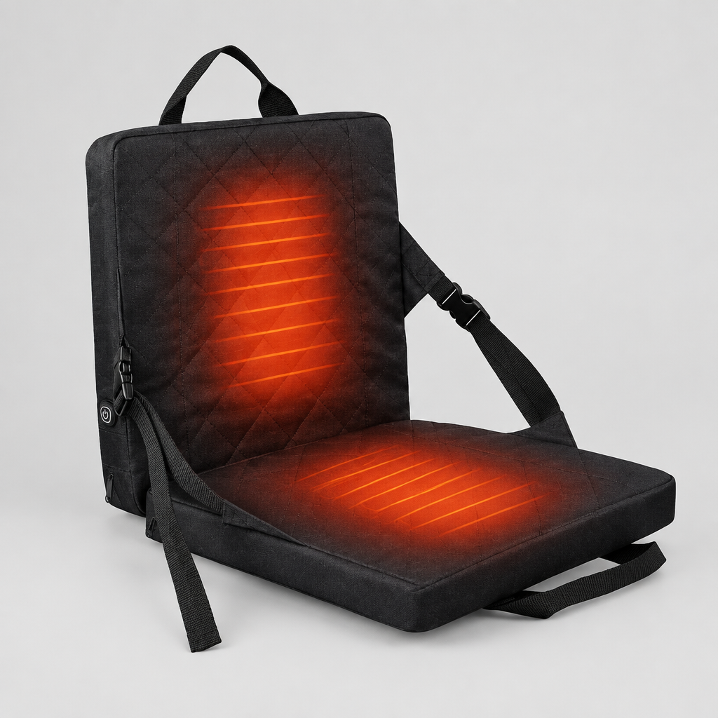 Portable heated stadium seat with backrest, black